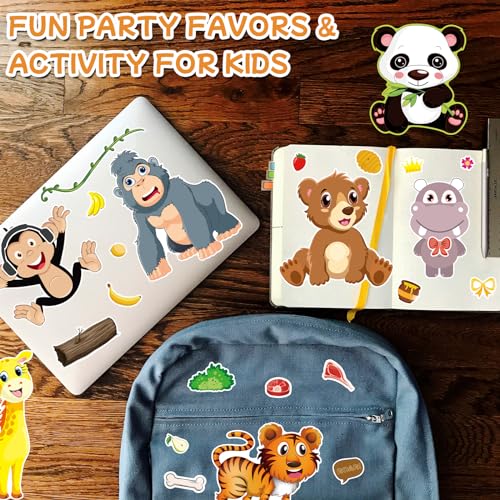 Aowplc 48 Safari Animal Make-a-Face Sticker Sheets for Kids - style: Safari Animals