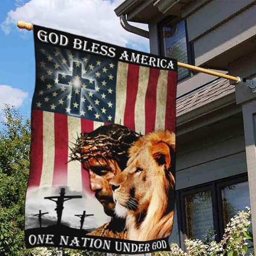 One Nation Under God Patriotic God Bless America Christian Jesus American Flag 3x5 Double Sided 4th of July Memorial Day Easter Outdoor House Decoration Banner