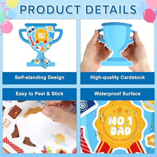 PAIVSUN 24Pcs Fathers Day Crafts for Kids, Make Your Own 3D Trophy for Dad, Father's Day Decorations Gifts DIY Crafts Kit for Classroom School Activities Home Party Favor Supplies - style: Fathers Day Trophy