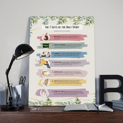 KERAXL Seven Gifts of Holy Spirit Poster Catholic Poster Holy Spirit Educational Catholic Poster Fruit Holy Spirit Poster Confirmation Gift Baptism Frame-style12x18inch(30x45cm) - size: Frame-style12x18inch(30x45cm)