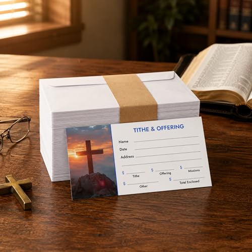Christian Church Tithing Envelopes Self-Seal (500 Pack) - 6.5"x3.5" Offering Envelopes with Pre-Printed Fields for Tithes, Offerings, and Missions (Modern)
