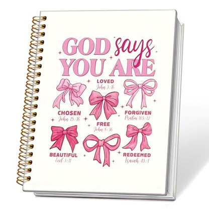God Says You are Christian Notebook, Coquette Pink Bow Bible Journaling, Religious Prayer Journal for Woman, Church Notes Notebook, Scripture Hardcover Spiral Notebooks 5.5x8.3 Inch - color: 05-Bible(08)