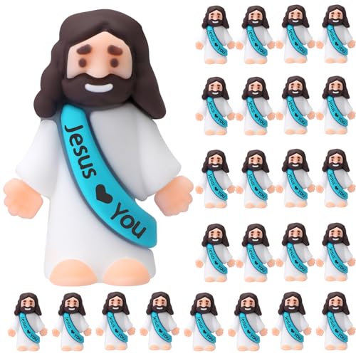 Bememo 25 Pcs Mini Jesus Figures Little Jesus Figurines,Cyan - color: Cyan
