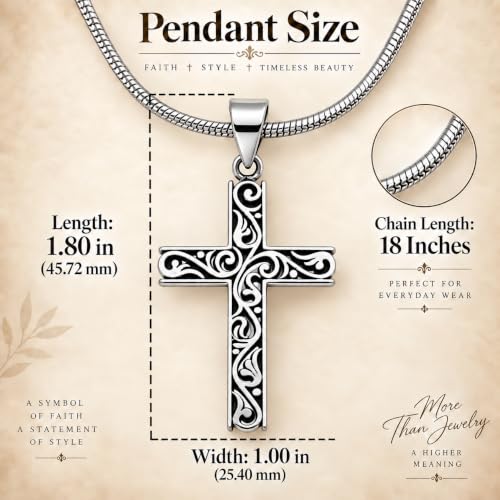 14K Gold Plated & Sterling Silver Filigree Celtic Cut Out Cross, Tree of Life Pendant For Womens, Chain Necklace 18 Inch - color: Silver Filigree Cross