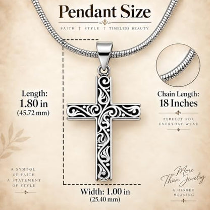 14K Gold Plated & Sterling Silver Filigree Celtic Cut Out Cross, Tree of Life Pendant For Womens, Chain Necklace 18 Inch - color: Silver Filigree Cross