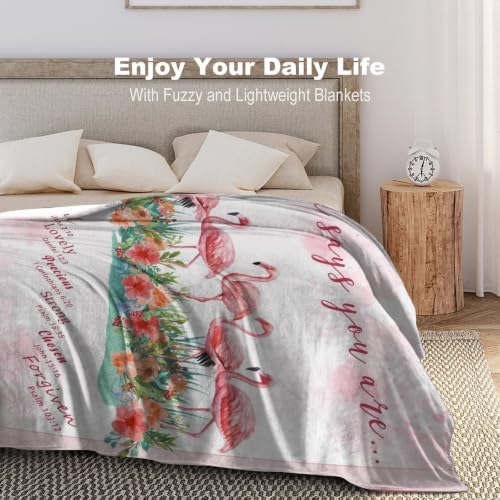 Flamingo Throw Blanket, God Says You Are Bible Flannel Blanket 30"×40" - color: Flamingo 01, size: 30x40 inch