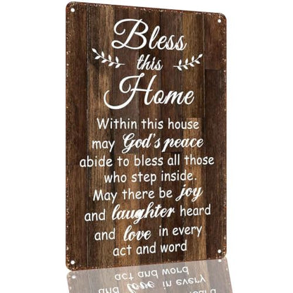 Bless This Home Christian Blessing Aluminum Metal Sign 8 x 12 Inch