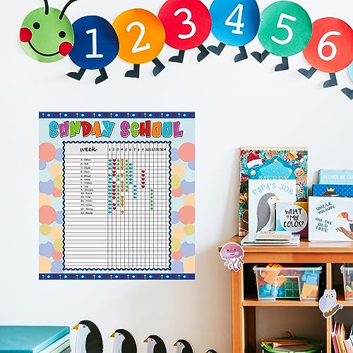 Yeaqee12 Pcs Sunday School Attendance Charts with Sticker, Blue - color: Blue