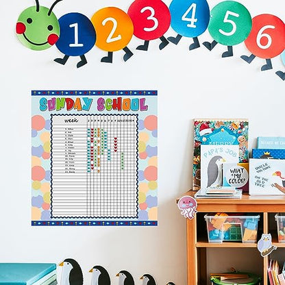 Yeaqee12 Pcs Sunday School Attendance Charts with Sticker, Blue - color: Blue