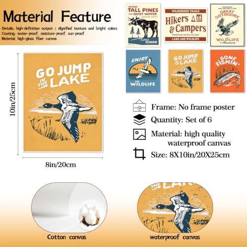 SHRNGCK Vintage Outdoor Posters Set of 6 Funny Wilderness Camping Hiking Wall Art Nature Wildlife Canvas Prints Aesthetic for Bedroom Living Kids Cabin Room 8x10 Unframed - color: Animal, size: 10"L x 8"W