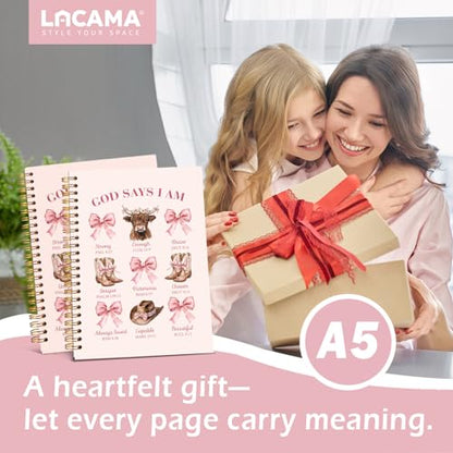 Lacama Inspirational Bible Notebook Journal, Cute Cowgirl Christian Gifts for Women, Pink God Says I am Spiral Notebook, Coquette Bow Notebook Journals, Western School Office Supplies 5.5"x8.3" - color: God Says I Am-1