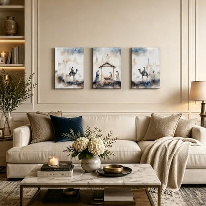 HCJWCXD Religious Wall Art Set of 3 Nativity Scene Canvas Prints 12x16Inch - color: Blue-gray, size: 12x16 Inches