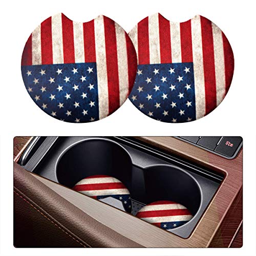 2 Pack Car Coasters for Drinks Absorbent - 2.75 Inch Cute Car Cup Holder Coasters for Women, Removable Cup Holder Coaster for Your Car, Car Interior Accessories for Women & Girls (Red Flag) - color: Red Flag
