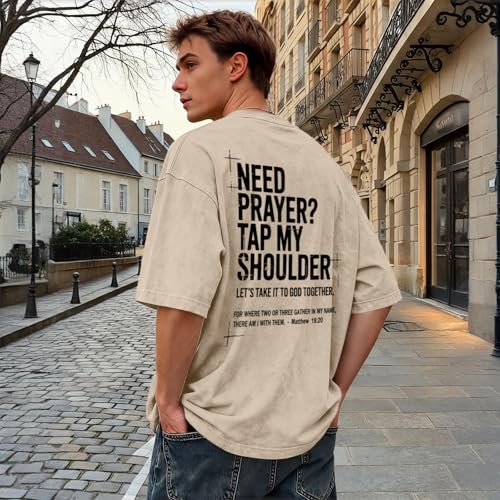 BINTEHGS Mens Christian T Shirts Need Prayer Tap My Shoulder Shirt Jesus Faith Oversized Graphic Tees God Acid Wash Tshirt - color: Apricot, size: XX-Large