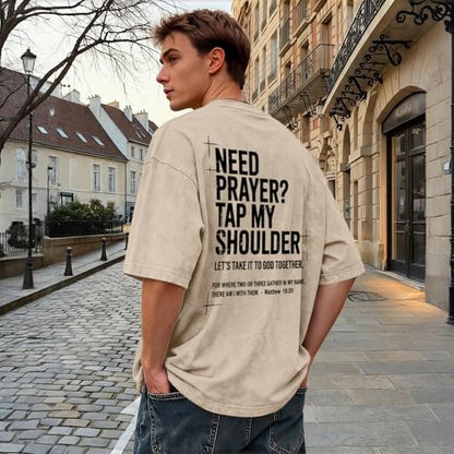 BINTEHGS Mens Christian T Shirts Need Prayer Tap My Shoulder Shirt Jesus Faith Oversized Graphic Tees God Acid Wash Tshirt - color: Apricot, size: Medium