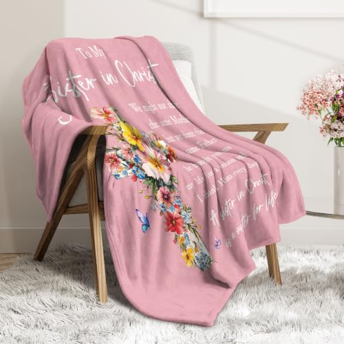 Christian Gifts for Women, Sister in Christ Floral Cross Blanket - color: Dusty Pink