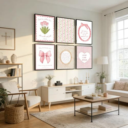 6Pcs Pink Bible Verses Wall Art Christian Floral Pictures 12x16in Unframed - color: Pink Poster, size: 16L"X12W"