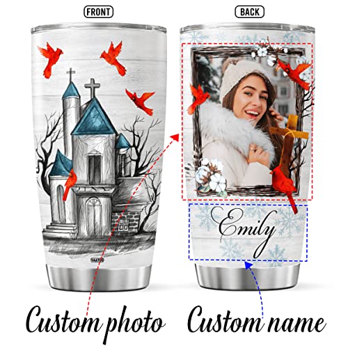 Personalized Photo Coffee Tumbler Christian Bible Travel Mug With Lid Custom Name Birthday Gifts For Women Men Teens Insulated Cups Stainless Steel Tumblers Inspirational Quotes - color: Religious Photo