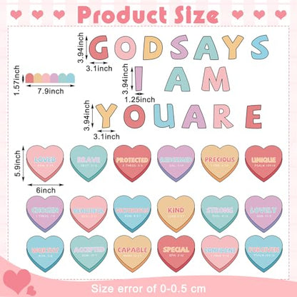 Kosiz 64 Pcs Valentine Christian Hearts Bulletin Board Cutouts Decoration - style: Valentine