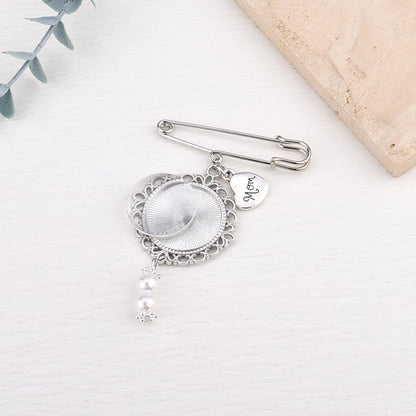 Wedding Double Picture Frame Brooch for Bride Grooms Boutonniece Pin for Wedding Bouquet - color: Mom