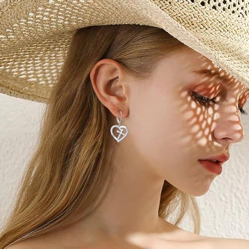 S925 Sterling Silver Heart Dangle Drop Earrings for Women Jewelry Gift - style: Cross Heart