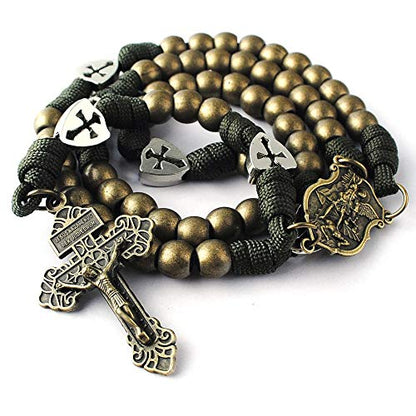 HanlinCC Catholic Rosary Paracord Large Metal Beads St.Michael Medal Men - style: Antique Bronze St.Michael Paracord Rosary