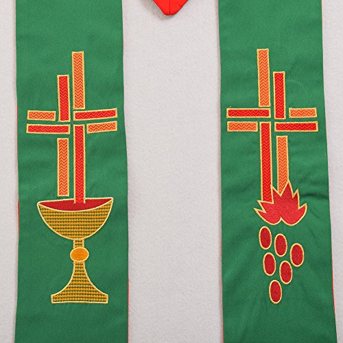 BLESSUME Pastor Vestments Reversible Stole with Fish Chalice Embroidery Red and Green