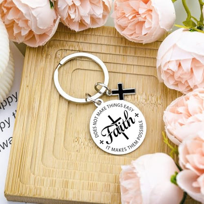 Faith Christian Gifts for Men Women Cross Bible Verse Keychain