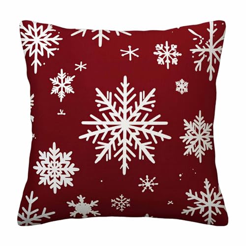 Christmas Holiday Throw Pillow Cover,Red and White Snowflake Pattern Decorative Pillow Case,Festive Winter Cotton Linen Cushion Case for Home Decor 18 * 18 Inch - color: Settype03