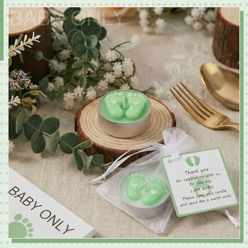 Treela 20 Sets Baby Shower Favor Green Tea Light Candles Organza Bag Cards - color: Green