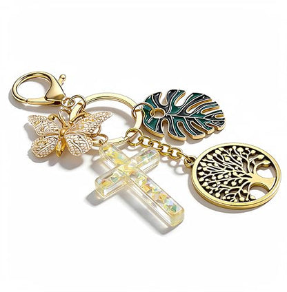 Cross Keychain for Women Jesus Christian Purse Bag Charms Key Charm Gifts for Women Purse Charms for Handbags - color: Glod Tone With Butterfly