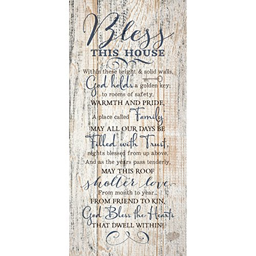 DEXSA Bless This House Wood Plaque - Made in the USA - 5.5x12 - Classy Frame Wall Hanging Decoration | Within these bright & solid walls, God holds a golden key | Christian Religious Home Decor Saying