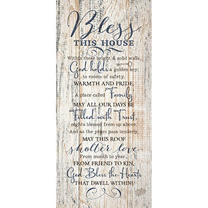 DEXSA Bless This House Wood Plaque - Made in the USA - 5.5x12 - Classy Frame Wall Hanging Decoration | Within these bright & solid walls, God holds a golden key | Christian Religious Home Decor Saying
