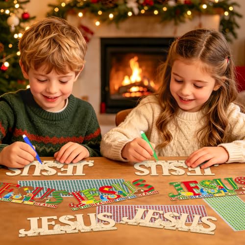 BeYumi Christmas Wooden Jesus Craft - 20Pcs Xmas Christian Ornament for Kid - style: JESUS