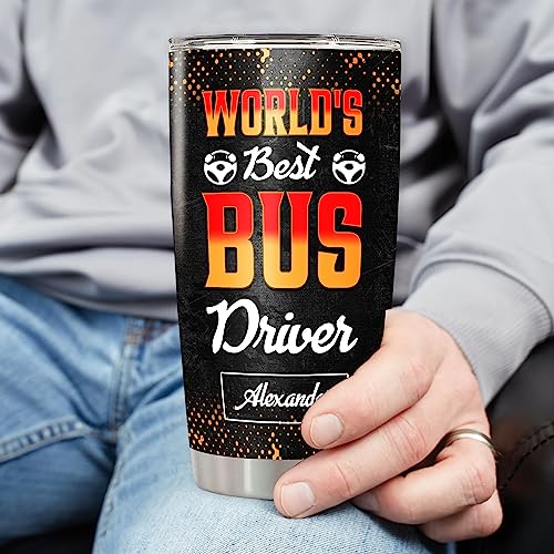 Personalized School Bus Driver Tumbler With Lid Custom Name Stainless Steel Tumblers 20oz 30oz Insulated CupFor Men Labor Fathers Day Christmas Birthday Appreciation Gifts - color: Bus