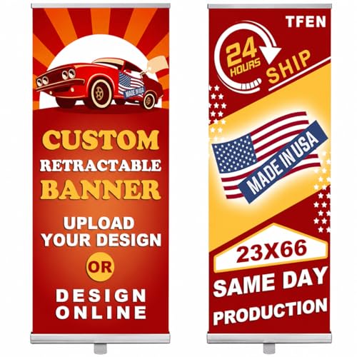 TFEN-Made in USA-Custom Aluminum Retractable Banner 23"x66", with Stand Roll up Banner for Business, Trade Shows, Stores, Advertising, Events, Custom Banners Personalized - size: 23x66 Compact