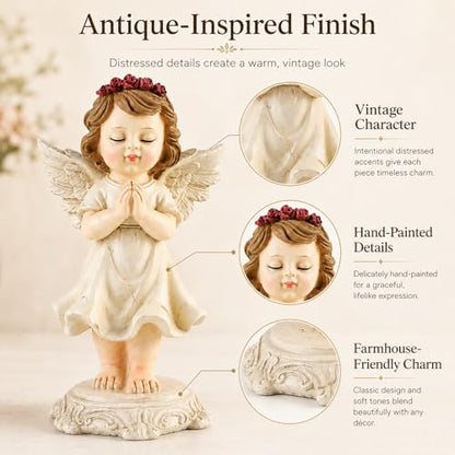 Praying Angel Figurine, Guardian Angel Statue for Shelf Desk Bedside Decor, 6.3" Angel Figurine for Mom Grandma Daughter Women, Sympathy Memorial Religious Gift for Christmas Easter Birthday