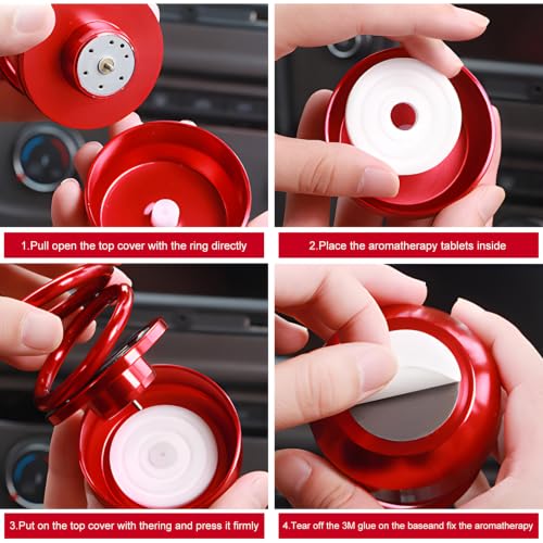 Solar Rotating Car Air Freshener, Solar-Powered Double Ring Auto Dashboard Aromatherapy Ornament, Refillable Rotating Aromatherapy Diffuser Dashboard Decor for Most Vehicles (Red)