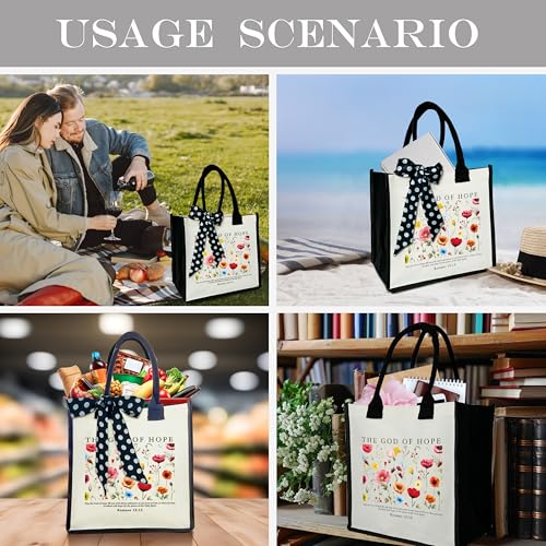 Christian Shoulder Beach Bag - Bible Verse Wildflower Canvas Tote Bag Gifts - color: The God of Hope