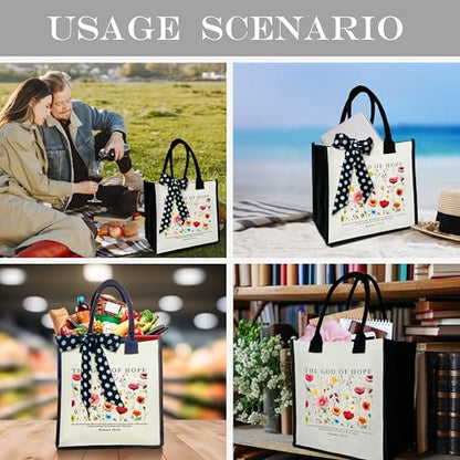 Christian Shoulder Beach Bag - Bible Verse Wildflower Canvas Tote Bag Gifts - color: The God of Hope