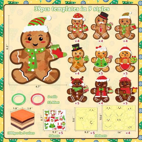 Renbuzhu 39PCS Christmas Crafts Bulk: Gingerbread Men Paper Suncatchers DIY Kit for Winter Xmas Holiday Activities Decorations, Window Stained Glass Effect Art Ornaments - style: gingerbreadman