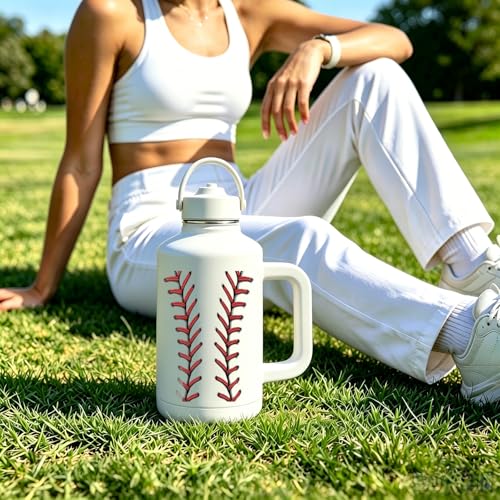 Baseball Gifts for Men Women 64 oz Baseball Water Bottle Insulated with Straw and Handle, Birthday Christmas Gift for Coach Lovers Fan Men - color: Baseball