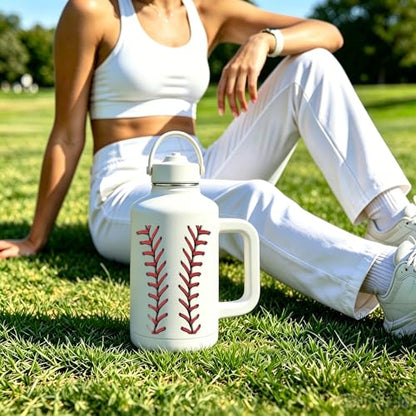 Baseball Gifts for Men Women 64 oz Baseball Water Bottle Insulated with Straw and Handle, Birthday Christmas Gift for Coach Lovers Fan Men - color: Baseball