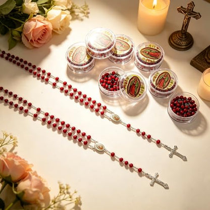 24Pcs Rose Scented Catholic Rosaries Necklaces Rosary Beads Necklace - color: Red