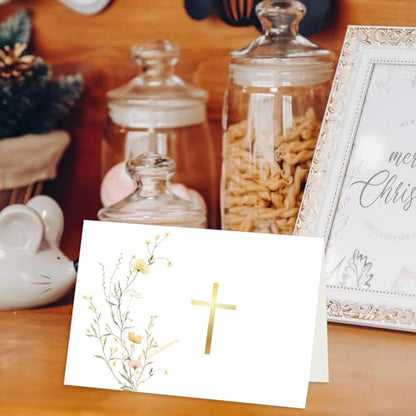 24 Pack Religious Blank Cards with Envelopes & Stickers, 4 x 6 in Watercolor Gold Foil Cross Cards Blank Inside for Baptism, First Communion, Confirmations, Wedding, Baby Shower(12 Designs)