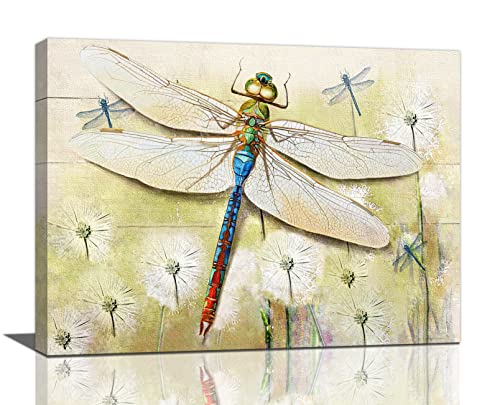 dollffey Dragonfly Wall Art Dragonfly Dandelion Pictures Wall Decor Canvas Prints Framed Modern Painting Artwork Dragonfly Gifts for Girl Women Bathroom Bedroom Kitchen Dining Room Office 16"x12" - color: Dragonfly-3, size: 16"L x 12"W