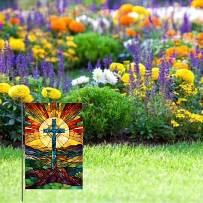 Christian Cross Garden Flag 12x18 Inch Double Sided Easter Religious Garden Flag Small Burlap Banner Yard Lawn Porch Outdoor Decor