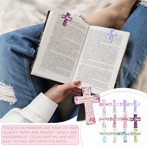 16PCS Magnetic Cross Bookmarks Gifts, Magnetic Bookmark Christian Cross Magnetic Page Markers Religious Bible Verses Bookmarks for Bible Study, Readers, Teachers, Students (B) - color: B