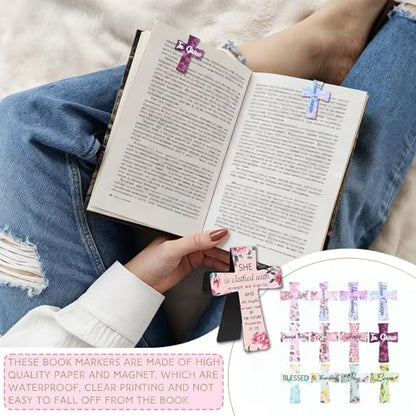 16PCS Magnetic Cross Bookmarks Gifts, Magnetic Bookmark Christian Cross Magnetic Page Markers Religious Bible Verses Bookmarks for Bible Study, Readers, Teachers, Students (B) - color: B