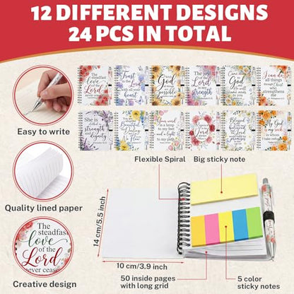 Sprial Notebooks with Pens Bulk, 48 Pack, 5.5 x 4.7 Inch, Prayer - color: Flower